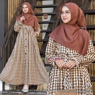 Gamis Katun Haruka Motif Kotak || Abia Dress By Ori Naura
