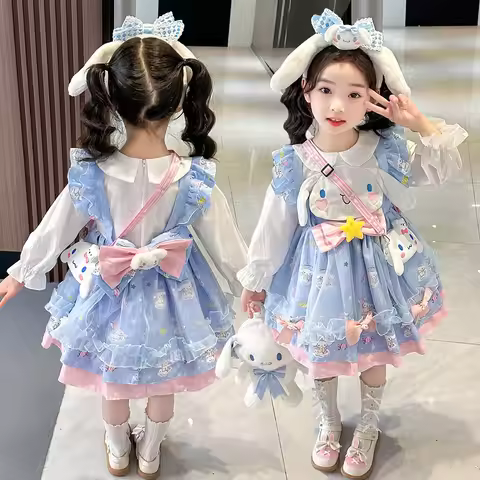 Anime My Melody Girls Lolita Dress Vintage Lace Party Dress for Kids Ruffled Tutu Skirt Princess Cos