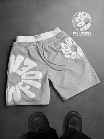 Men's and Women's Fitness Casual Shorts Streetwear 3D Puff Print Letter Graphic Polyester Multi‑Colo