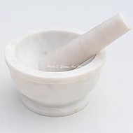 Stones And Homes Indian White Mortar and Pestle Set Big Bowl Marble Stone Molcajete Herbs Spices for Home and Kitchen 5 Inch Polished Robust Round Pill Crusher Herbs Spice Grinder - (13 x 8 cm)