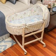 藤編搖籃床安撫窩新生兒便攜寶寶手提籃嬰兒睡籃車載外出實木蚊帳
