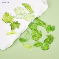 JOSALEM 30pcs Green Transparent Leaf Shape Beads, Leaf Shape Green Green Acrylic Leaf Beads, Acrylic