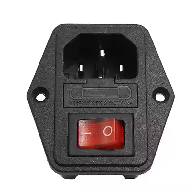 1Pc 3P IEC320 C14 Power Socket AC 250V 10A w Fuse Holder Black Red