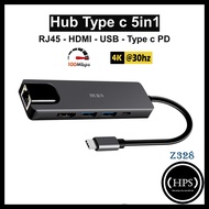 Type c Hub to 5 HDMi ports, Ethernet, USB and 60w reverse charging for laptop, M.A.C, phone - HPS z3