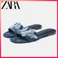 ZARA new product TRF women's shoes denim butterfly decorative flat slippers