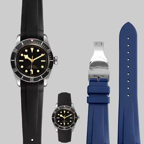 Rubber Silione Watch band Special for Tudor Black Bay GMT Curved End Pin Or Folding Buckle wristband