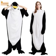 CAUSIXBDO Unisex Flannel One-piece Pajamas, Polyester Black + White Stitched Warm Full Body Home Jum