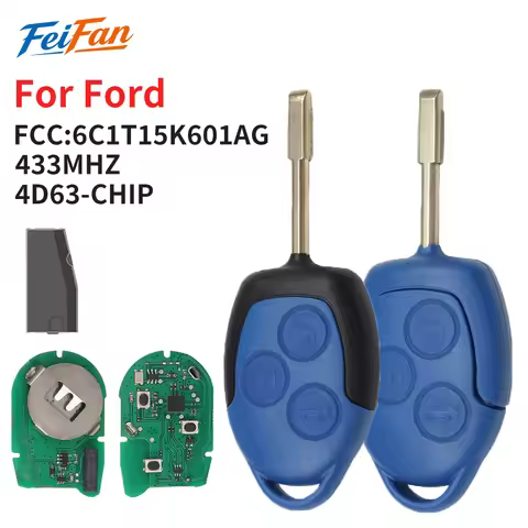 FeiFan For Ford Transit 2006 to 2013 4D63 Chip 433MHz Car Remote Control Key Blue/Black FO21 Blade P