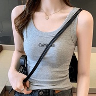 CK新款夏季百搭修身宽肩方领背心白色吊带美式外搭薄款上衣打底 CK's new summer versatile slim-fit wide-shoulder square-neck tank top