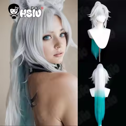 Feixiao Cosplay Wig Fiber synthetic wig「HSIU 」silvery white gradient green long Wig+Wig cap Game Hon