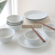 Just Home日本製線沐陶瓷碗盤12件餐具組-飯碗+盤+筷