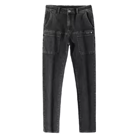Spring Summer Thin Six Pocket Men's Jeans Elastic Straight Leg Casual Slim Fit Jeans Versatile Multi