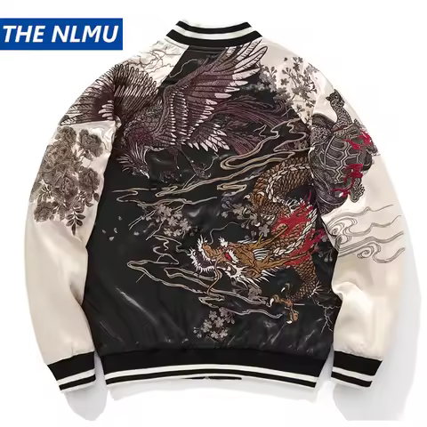 Japanese Sukajan Souvenir Jacket Streetwear 2025 Autumn Chinese Dragon Tiger Embroidered Jacket Loos