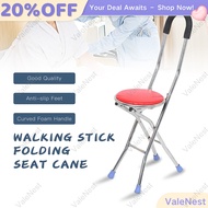 ValeNest Tungkod with Chair Adjustable Height Quad Cane for Elderly Cane Chair