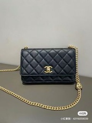 Chanel 24p woc wallet on chain 愛心調節扣 黑金 鏈條銀包 荔枝紋牛皮 香港專櫃購入