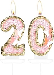 Birthday Candle,Butterfly 20th Birthday Party Decorations for Women/Girl,Gold Pink Birthday Number 2