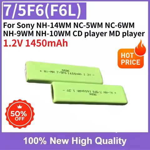 Brand-New Rechargeable Ni-MH Battery 7/5F6 (F6L) 1.2V 1450mAh for Sony NC-5WM NC-6WM NH-9WM NH-10WM 