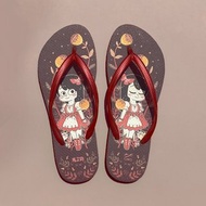 女款防水防滑夾腳拖鞋 馬子狗聯名人字拖 情侶涼拖鞋 -深色紅-