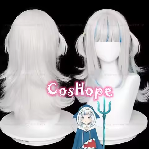 Gawr Gura Cosplay Wig 55cm Silver White Blue Wig Cosplay Anime Wigs Heat Resistant Synthetic Wigs