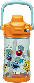 Zak Designs Sesame Street Beacon Kid Water Bottle for Travel or At Home, 12oz Plastic is Durable and