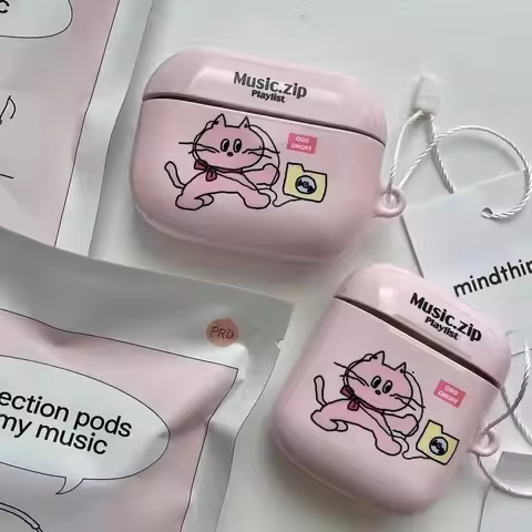 Korean Pink Cartoon Cute Cat Airpod Case for AirPods 1 2 3 Pro 2 AirPod Airpods Pro Case Airpods Cas