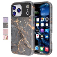 for iPhone 17 Pro Max Case, 3 in 1 Marble Pattern Heavy Duty Shockproof Hard PC+Soft Silicone Case f