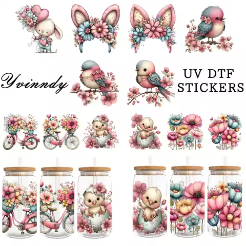 5Pcs/Set Springtime Cuties 16OZ Glass Jar Transfer Paper UV DTF High Self-Adhesive Transfer Paper Su