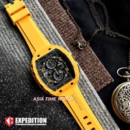 [Original] Expedition E6782 MCRYLBA Tonneau Chronograph Men's Watch with Black Dial Yellow FKM Rubber Strap