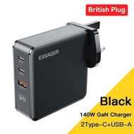 Essager 140W เครื่องชาร์จ GaN USB ชนิด C พอร์ต100W PD ชาร์จเร็วสำหรับ Macbook Air M1 M2 Pro Samsung 