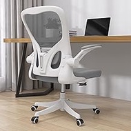 Monhey Office Chair - Ergonomic Office Chair with Lumbar Support &amp; Flip Up Arms Home Office Desk Chairs Rockable Swivel High Back Computer Chair White Frame Grey Mesh Study Chair