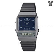 CASIO AQ-800EB-2A Unisex VINTAGE Analog-Digital Watch Dual Time Dark Grey SS Bracelet Blue Dial *Ori