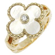 Pre-owned Van Cleef & Arpels Alhambra ring, size 9, 18k yellow gold with white shell, approximately 