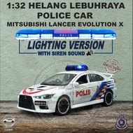 KERETA POLIS EVO SIREN 1:32 Mitsubishi Lancer Evolution X Helang Lebuhraya PDRM Police Car Model Die