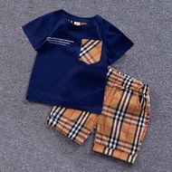 LJMOFA 1-8 Years Old Boys and Girls Short-sleeved T-shirt Set Classic Striped Patter Summer Children