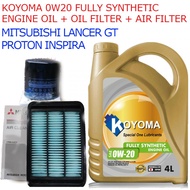 MITSUBISHI LANCER GT, PROTON INSPIRA OIL FILTER + AIR FILTER + KOYOMA 0W20 FULLY SYNTHETIC ENGINE OI