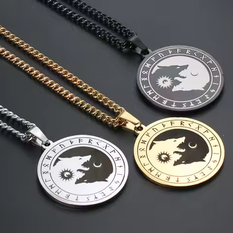 Yin Yang Wolf Sun Moon Pendant Stainless Steel Norse Vikings Pendant Necklace Viking Amulet Nordic T