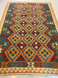 "Handmade Turkish Kilim Rug/ carpets - 100% Wool Geometric Design 234x165 cm (8x5.5 ft) - Authentic 
