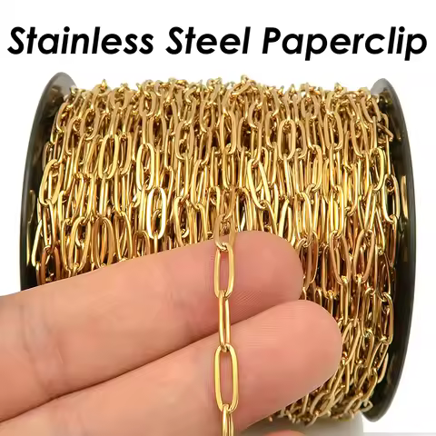 30 Feet - Stainless Steel Paperclip Chain Gold Silver Rectangle Link Chain Paper Clip Bulk Chain by