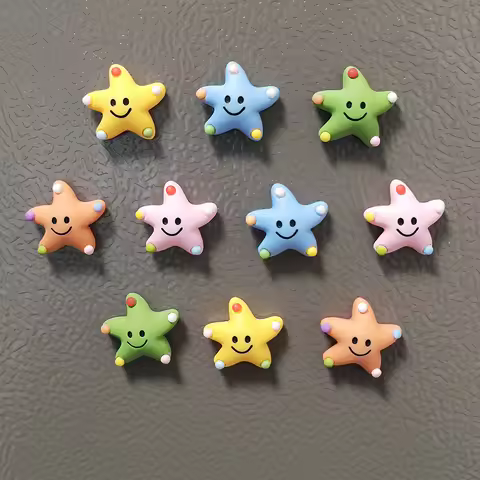 5/10pcs Mixed Colors Smiling Face Star Shape Fridge Magnets Fancy Cute Home Decoration Sticker Decor