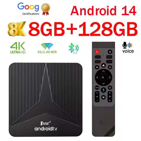 TV Box Smart Android TV Box 4K UHD TV98 Media Player 8K HDR10+ Voice Assistant Goog TV Set-Top Box 8