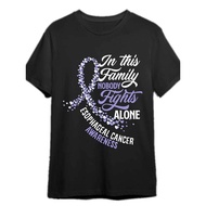 Esophageal Cancer Awareness T-Shirt - In This Family Nobody Fights Alone Purple Ribbon Design, Unis
