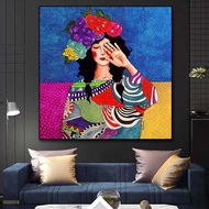 Canvas wall painting for ethnic girl decoration, square format, large size 90x90 - Mylhome