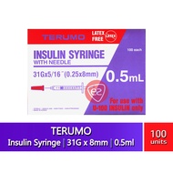 TERUMO INSULIN SYRINGE 0.5ML WITH NEEDLE 31G X 5/16" (0.25 X 8MM) 100 UNITS (CODE SS*05M3108KS)