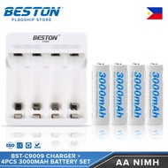 Beston SET BST-C9009 Charger + 4PCS AA/AAA Rechargeable Battery 1.2V NiMH 3000mAH 1300mAH Beston Battery