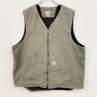 古著 Carhartt 帆布背心，帶抓絨內襯，米色，XL 碼