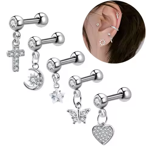1PCS Cross Ear Tragus Piercing Earring Stud Barbell Crystal Cartilage Stud Earring Helix Piercing Da