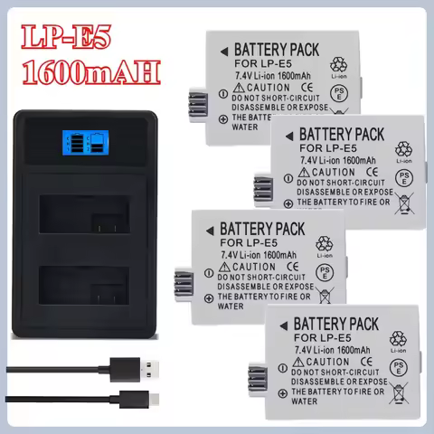 7.4V LP-E5 1600mAh Battery Suitable for Canon Camera EOS 450D 1000D EOS 500D 2000D EOS KISS X2 X3