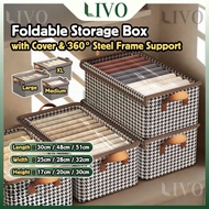 LIVO Steel Frame Storage Basket Houndstooth Foldable Wardrobe Organizer Drawer Kotak Penyimpanan Box