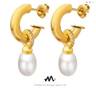Baroque Imitation Pearl C-Shaped Earrings Unique Earrings Girls Jewelry Non-Fade Titanium Steel Non-