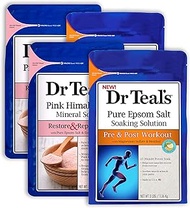 Dr Teal's Epsom Salt Bath Combo 4-Pack (12 lbs Total), Restore &amp; Replenish with Pink Himalayan Salt, and Pre and Post Workout